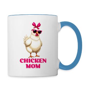 FUNNY CHICKEN MOM SHIRT birthday gift idea women - Contrasting Mug - white/light blue - Right