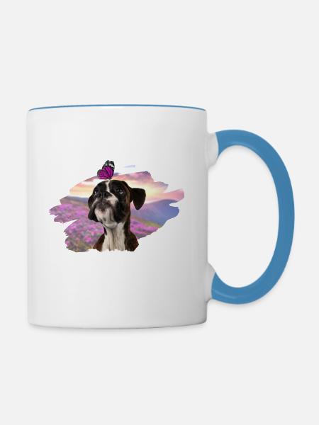 Boxer Schmetterling frühling - Tasse zweifarbig - Weiß/Hellblau