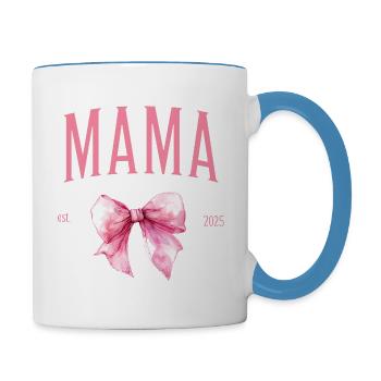 Erster Muttertag Süßes Mama Shirt Rosa Schleife - Tasse zweifarbig - Weiß/Hellblau - Rechts