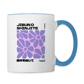 Believe in yourself Japanisch abstrakt - Tasse zweifarbig - Weiß/Hellblau - Rechts