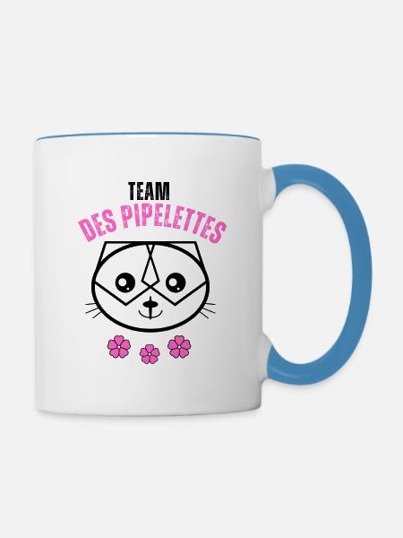 Team des pipelettes cadeau humour chat kawaii - Mug contrasté - blanc/bleu clair