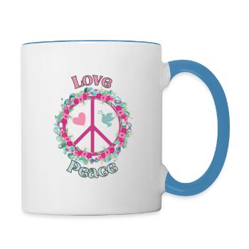 Love & Peace - Tasse zweifarbig - Weiß/Hellblau - Rechts