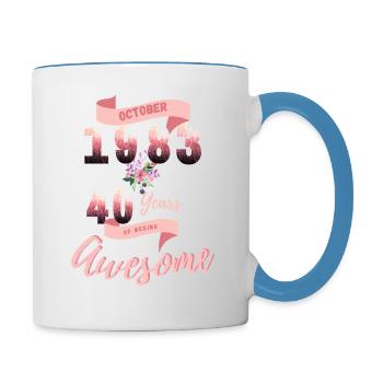40 Geburtstag October 1983pink Flower - Tasse zweifarbig - Weiß/Hellblau - Rechts