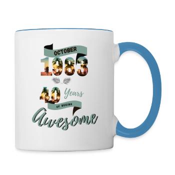 40 Geburtstag October 1983 2 - Tasse zweifarbig - Weiß/Hellblau - Rechts