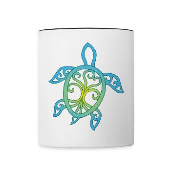 Blue and yellow sea turtle symbol - Contrasting Mug - white/black - Front