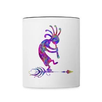 Native American Kokopelli With Feather 2 - Mug contrasté - blanc/noir - Devant