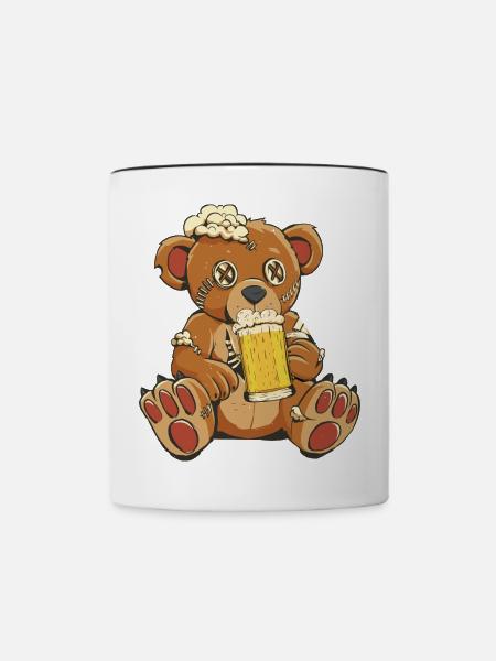 Genähter Biertrinker Bär Bärchen - Tasse zweifarbig - Weiß/Schwarz