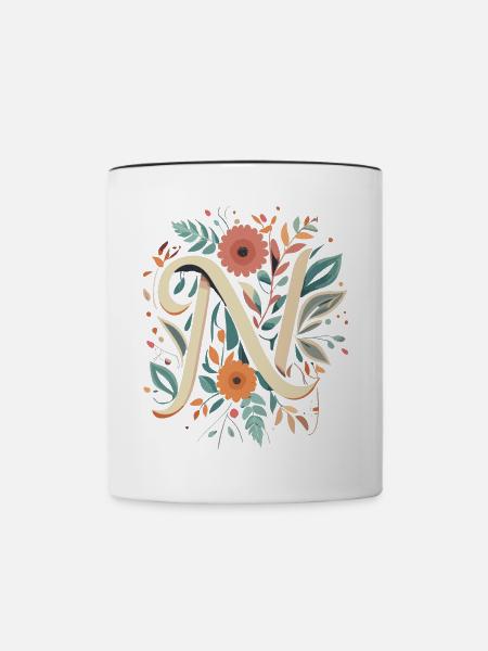N Typographie floral - Tasse zweifarbig - Weiß/Schwarz