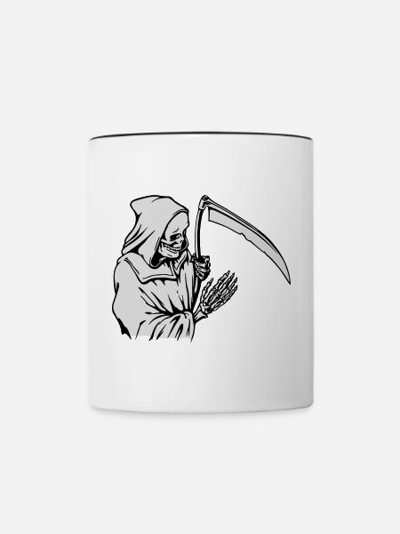 Sensenmann-Silhouette mit Sense - Tasse zweifarbig - Weiß/Schwarz