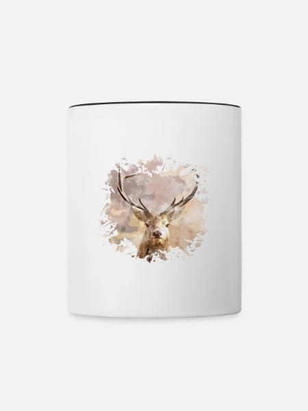 Hirsch Geweih Shirt Geschenk Waldtier - Tasse zweifarbig - Weiß/Schwarz