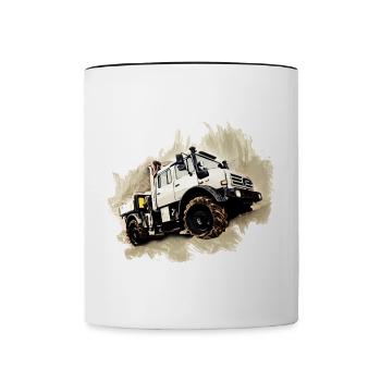 Unimog LKW - Tasse zweifarbig - Weiß/Schwarz - Vorne