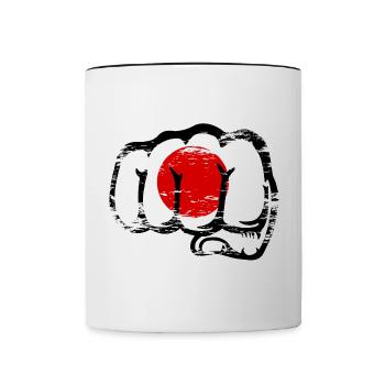 Poing à main de drapeau du Japon utilisé - Mug contrasté - blanc/noir - Devant