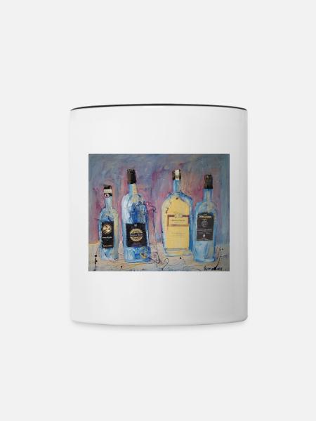 Expressive Weinflaschen vier Freunde - Tasse zweifarbig - Weiß/Schwarz