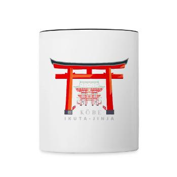 Kobe, Japan, Torii Shrine Ikuta- jinja, drawing - Contrasting Mug - white/black - Front