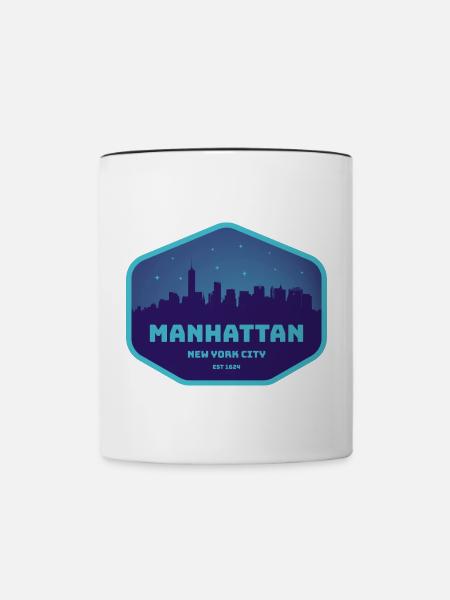 Manhattan Skyline Badge Blau Turquoise - Tasse zweifarbig - Weiß/Schwarz