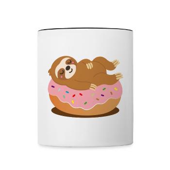 Faultier auf Donut–Süßes und entspanntes Tiermotiv - Tasse zweifarbig - Weiß/Schwarz - Vorne