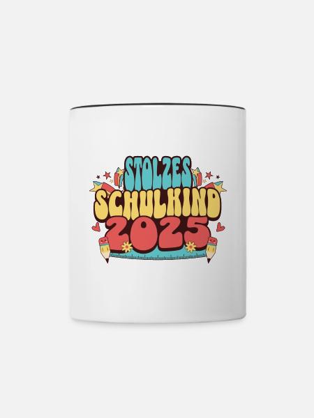 Stolzes Schulkind 2025 - Tasse zweifarbig - Weiß/Schwarz