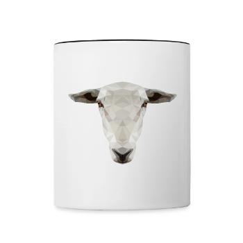 Schaf Kopf – Geometrisches Low Poly Tierdesign - Tasse zweifarbig - Weiß/Schwarz - Vorne