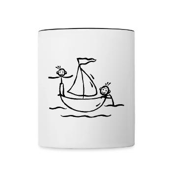 Fun sailing sailboat stick figure - Contrasting Mug - white/black - Front