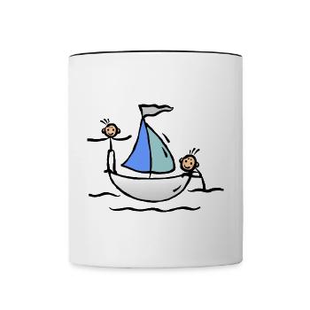 Comic sailboat sailing funsport boat - Contrasting Mug - white/black - Front