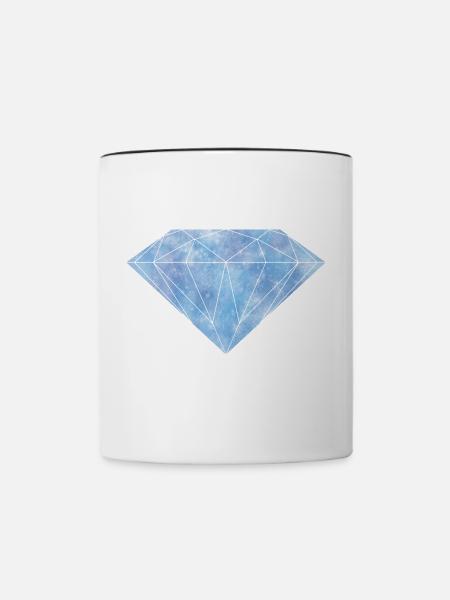 Blauer Diamant Kristall Edelstein - Tasse zweifarbig - Weiß/Schwarz