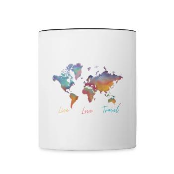 Live Love Travel, carte du monde - Mug contrasté - blanc/noir - Devant