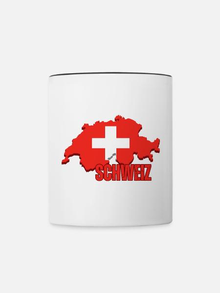 Flagge der Schweiz, Schweizer Stolz - Tasse zweifarbig - Weiß/Schwarz