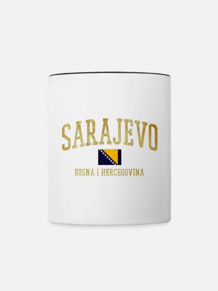 Sarajevo Goldschrift mit Bosnienfahne - Tasse zweifarbig - Weiß/Schwarz