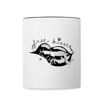 Free Kisses - B&W - Tasse zweifarbig - Weiß/Schwarz - Vorne