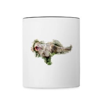 T-Rex auf der Jagd - Tasse zweifarbig - Weiß/Schwarz - Vorne