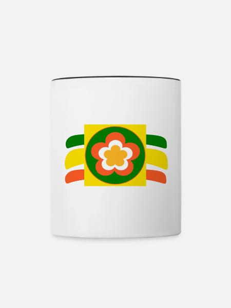 70er Jahre Blume Blüte - Tasse zweifarbig - Weiß/Schwarz