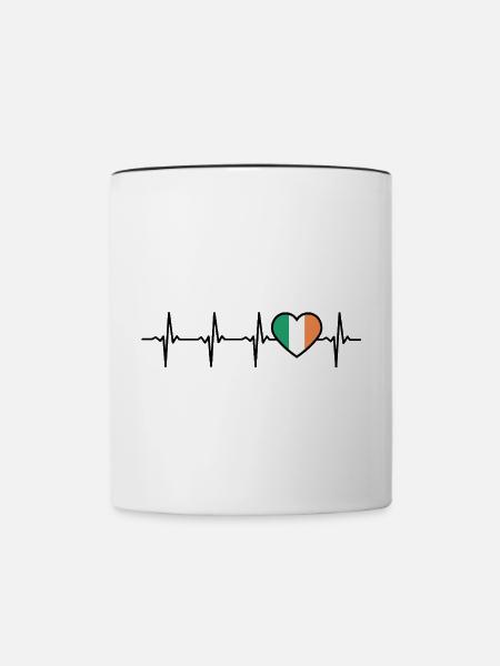 Irland Herzschlag Flagge Ire - Tasse zweifarbig - Weiß/Schwarz