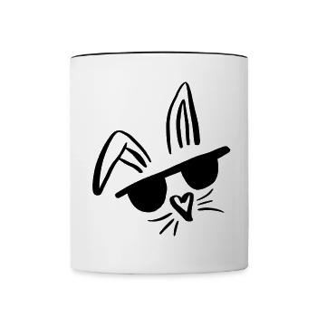 Cooler Hase mit Sonnenbrille - Tasse zweifarbig - Weiß/Schwarz - Vorne