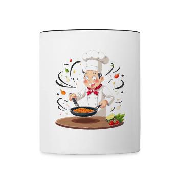 Garçon de cuisine avec poêle - Mug contrasté - blanc/noir - Devant