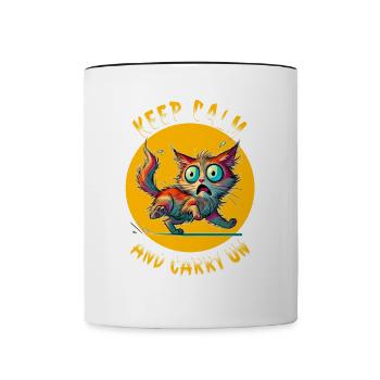 Keep Calm and Carry On - Erschreckte Katze & Weish - Tasse zweifarbig - Weiß/Schwarz - Vorne