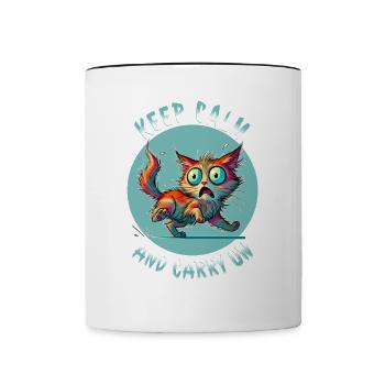 Keep Calm and Carry On - Erschreckte Katze & Weish - Tasse zweifarbig - Weiß/Schwarz - Vorne