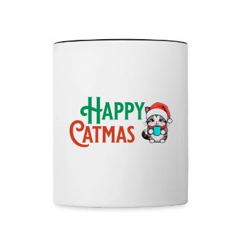 Happy Catmas with cute cat - Contrasting Mug - white/black - Front