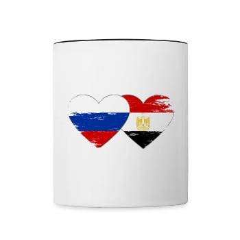 Russia Egypt Flag Hands Heart Shape Used - Contrasting Mug - white/black - Front