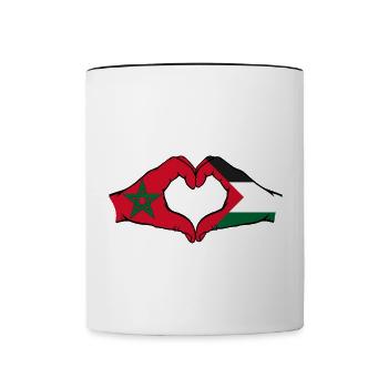 Forme de coeur Maroc Palestine avec mains - Mug contrasté - blanc/noir - Devant