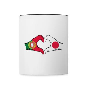 Portugal Japan Flag Heart Shape - Contrasting Mug - white/black - Front