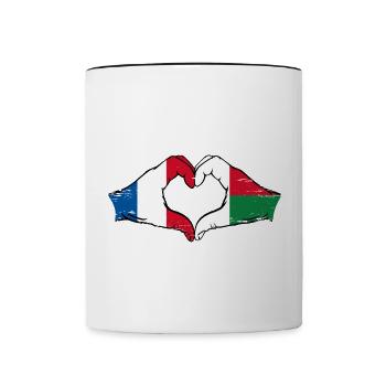 France Madagascar Drapeau Mains Coeur Forme Utilisé - Mug contrasté - blanc/noir - Devant