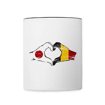 Japan Belgium hands heart shape used - Contrasting Mug - white/black - Front