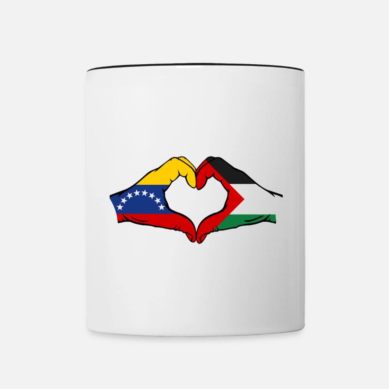 Venezuela Palestine drapeau mains forme de coeur - Mug contrasté - blanc/noir