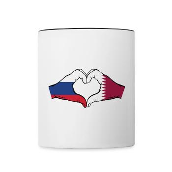 Russia Qatar Flag Hands Heart Shape - Contrasting Mug - white/black - Front