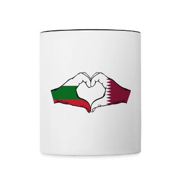 Bulgaria Qatar Flag Hands Heart Shape - Contrasting Mug - white/black - Front