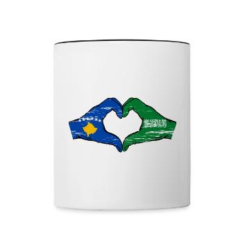 Kosovo Saudi Arabia Flag Hands Heart Shape Used - Contrasting Mug - white/black - Front