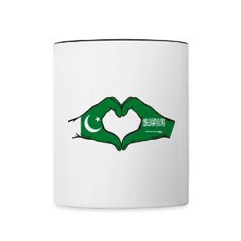 Pakistan Saudi Arabia Flag Hands Heart Shape - Contrasting Mug - white/black - Front