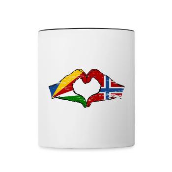 Seychelles Norway flag hands heart shape used - Contrasting Mug - white/black - Front