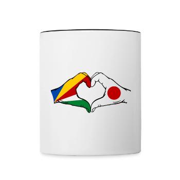 Seychelles Japon Drapeau Mains Coeur Forme - Mug contrasté - blanc/noir - Devant