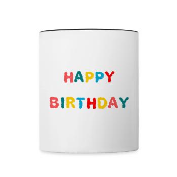 ANNIVERSAIRE. HAPPY BIRTHDAY. JOYEUX ANNIVERSAIRE. - Mug contrasté - blanc/noir - Devant